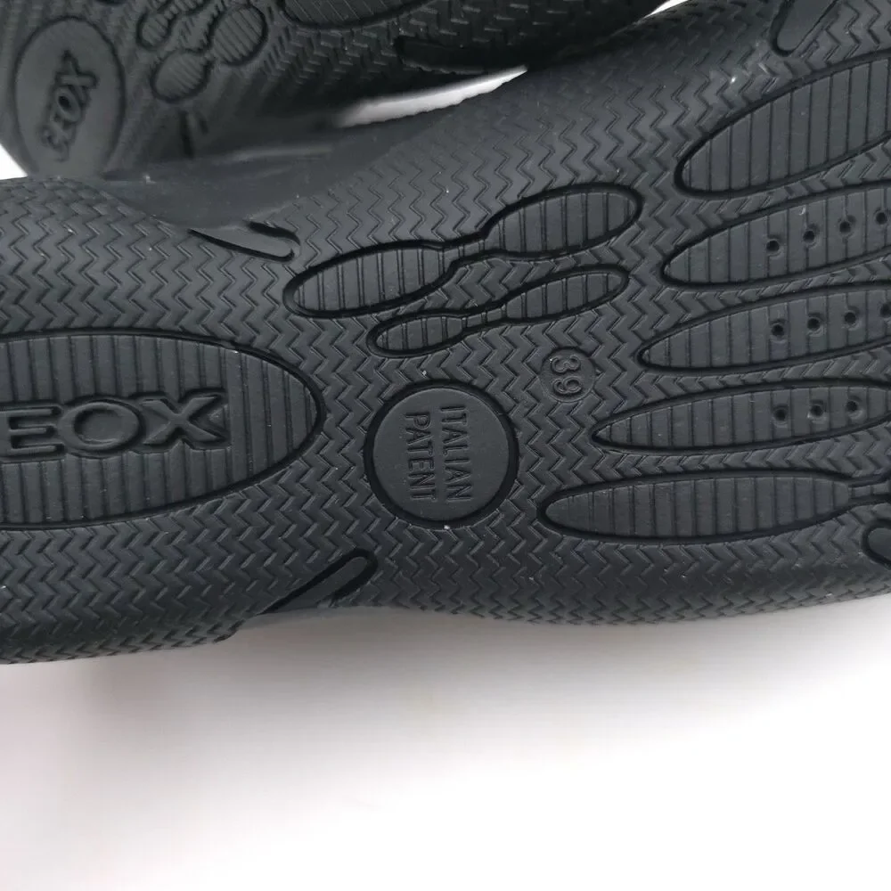 GEOX New Wader Boy LEATHER Sneakers Shoes 6 Big Kids Black ITALIAN PATENT J4530C